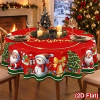 Nappe de Noël Vintage 2026, Housse de Table Rouge Ronde 150cm en Polyester, Décoration Bonhomme de Neige Noël Natal Navidad
