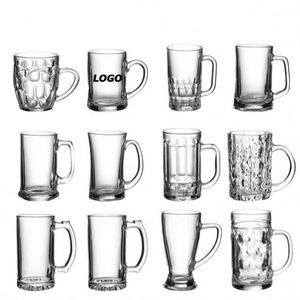 Grande tasse à bière rétro en verre épais argenté de 17 oz avec poignée, style pub, pour bière pression, thé glacé, logo personnalisé, promotionnel - Product Image 1