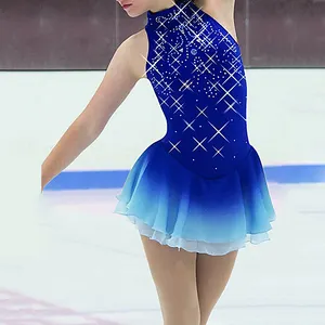 Eiskunstlauf kleid mini rock mädchen kinder blau rock ballroom dance kleider skating kleid