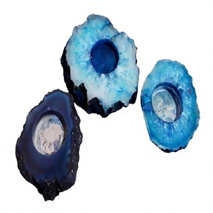 Bougeoir en pierre d'onyx bleu forme naturelle artisanat de pierres précieuses semi-précieuses pour la décoration de table à la maison avec style d'amour d'améthyste Chakra - Product Image 1