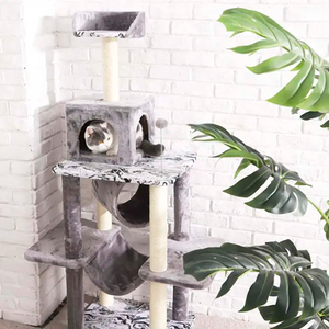 Manufacturer Wholesale <b>Wood</b> <b>Cat</b> <b>Tree</b> Grey Beige Brown Tower Condo - Product Image 4