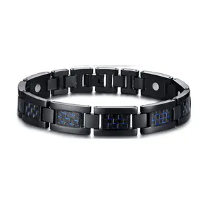 Men's Titanium Steel and Carbon Fiber 4-in-1 Magnetic Bracelet Black and Stainless Steel for Wedding Gifts