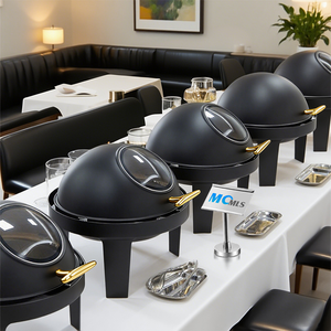 Set Scaldavivande Termico Bianco per Buffet d'Hotel, Chafing Dish in Acciaio Inox da 6L con Coperchio Arrotolabile per Ristoranti - Product Image 3