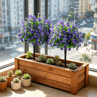 Nouvelle Décoration Extérieure Anti-UV : Arbres Boule Topiaires en Faux Arbustes Verts, Buis Artificiel Durable avec Fleurs Violettes et Piquet de Sol