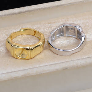 Anneau ouvert en argent S925, à faire soi-même, épaissi et audacieux, nœud en bambou, accessoire pour perle de 9-10 mm, support vide, ouverture réglable 5351 - Product Image 3