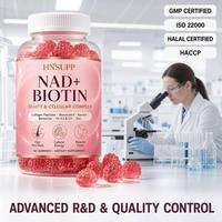 Gummies OEM à Marque Blanche NAD+ Biotine Collagène Peptides Resvératrol Beauté Énergie Cellulaire Cheveux Peau Ongles Soutien 60 Comprimés