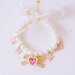 Collier et écharpe pour animaux de compagnie (chiens et chats) avec pendentif en cristal en forme de cœur de dessin animé, thème rêve d'été, style Teddy Bear - Product Image 1
