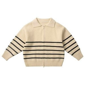 Cardigan a righe in maglia <span class=keywords><strong>invernale</strong></span> personalizzato per bambini e bambine cappotto semplice con cerniera per bambini <span class=keywords><strong>abbigliamento</strong></span> maglione in cotone 100% - Product Image 1