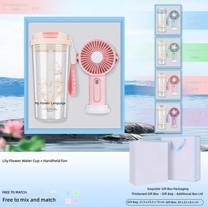 Set de Regalo Vaso Térmico y Mini Ventilador con Diseño de Flor de Lirio, Ventilador Portátil de Mano, Caja de Regalo de Recuerdo para Clientes de Negocios de Verano - Product Image 2