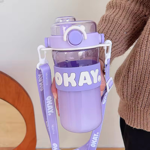 Eco-Friendly PC Plastic <b>Back</b> School Children's Cartoon <b>Drop</b>-proof Straw Cap Water Bottle Simple Style Portable - Product Image 6