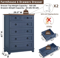 Commode moderne à 6 tiroirs réglables, 41 pouces de hauteur, en bois rustique avec poignées métalliques, pour chambre, salon, couloir, entrée