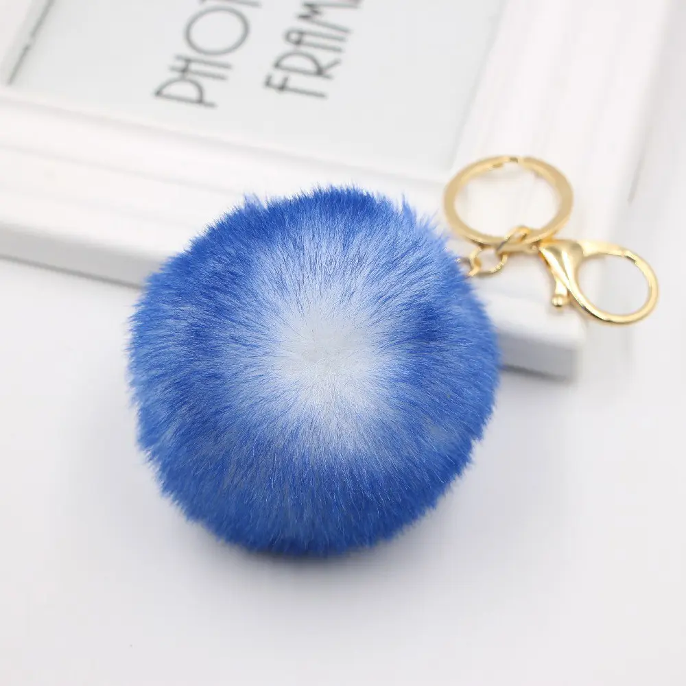 LLavero de bola de piel de pompón Simple de fábrica, llavero de piel de conejo Artificial para mujer, accesorios para bolso de coche, llavero