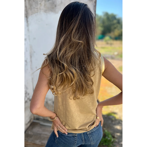 Dear-Lover Women's Summer Tank <b>Top</b> Tan <b>Metallic</b> Sheen Edge Scoop Neck Wholesale From US Warehouse No Import Charges - Product Image 4