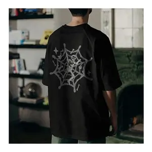 OEM 2024 T-Shirt Streetwear Druck gewaschen Retro Spider Web Herren Baumwolle Drop Shoulder T-Shirt