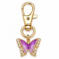 Porte-clés Multicolore Papillon Irisé en Strass avec Cadre Doré, Pendentif Acrylique, Breloque pour Sac, Carte Inspirante, Cadeau