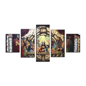 5 Stück Das letzte Abendmahl Wandkunst moderne christliche Leinwand Drucke Bild Wanddekoration für berühmtes Jesus-Religiomes Gemälde