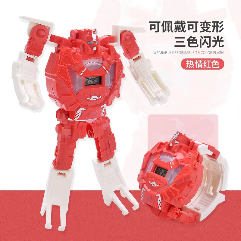 Piggy bank robot can transform into children watch reloj for Cartoon anime robot flash cool toy gift kid led digital watch