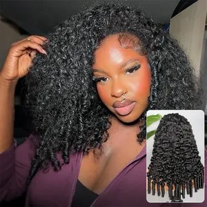 Peluca de media cabeza 3 en 1 de cabello humano rizado birmano sin pegamento con cordón ajustable, ideal para principiantes - Product Image 2