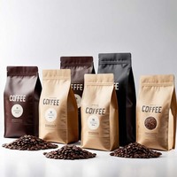 Sachet de café personnalisé imprimé en gros, à huit soudures latérales, avec fenêtre, valve de dégazage refermable et fond plat pour grains de café