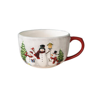 Taza de té de cerámica con muñeco de nieve de Navidad rural noruego para oficina o uso doméstico Taza de agua - Product Image 2
