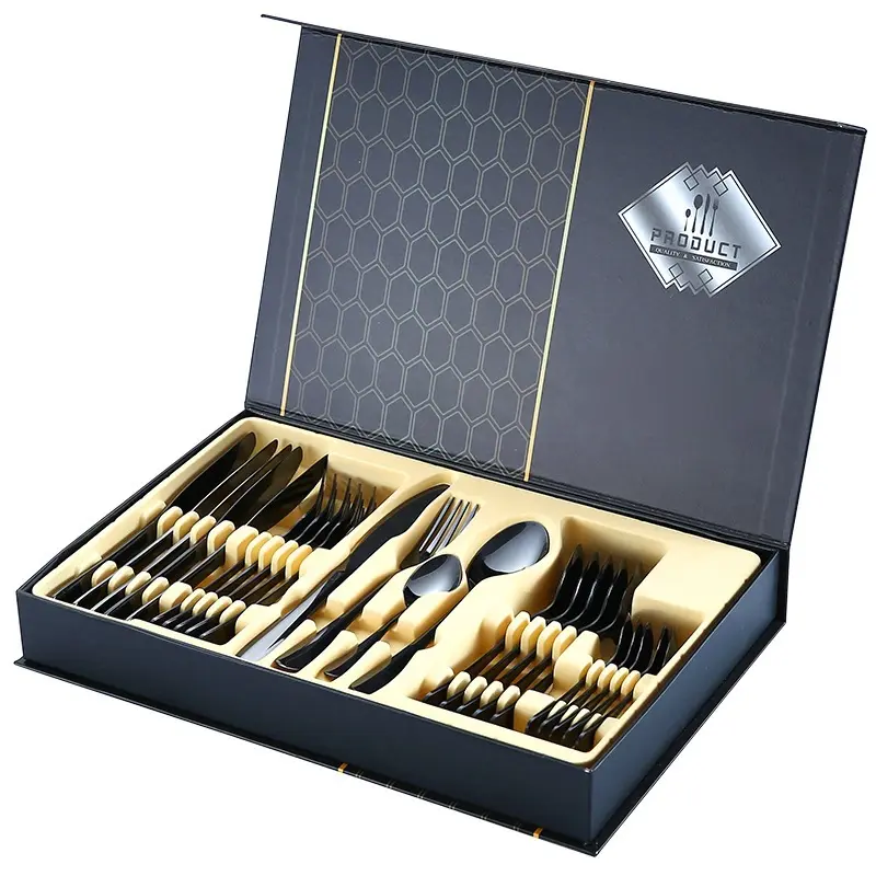 24pcs Luxury High Quality Stainless Steel Flatware Gold Cutlery Set Cubiertos Acero Inoxidable