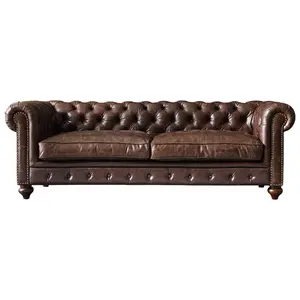 Sala de estar design de luxo moderno móveis marrom couro loveseat chesterfield sofá