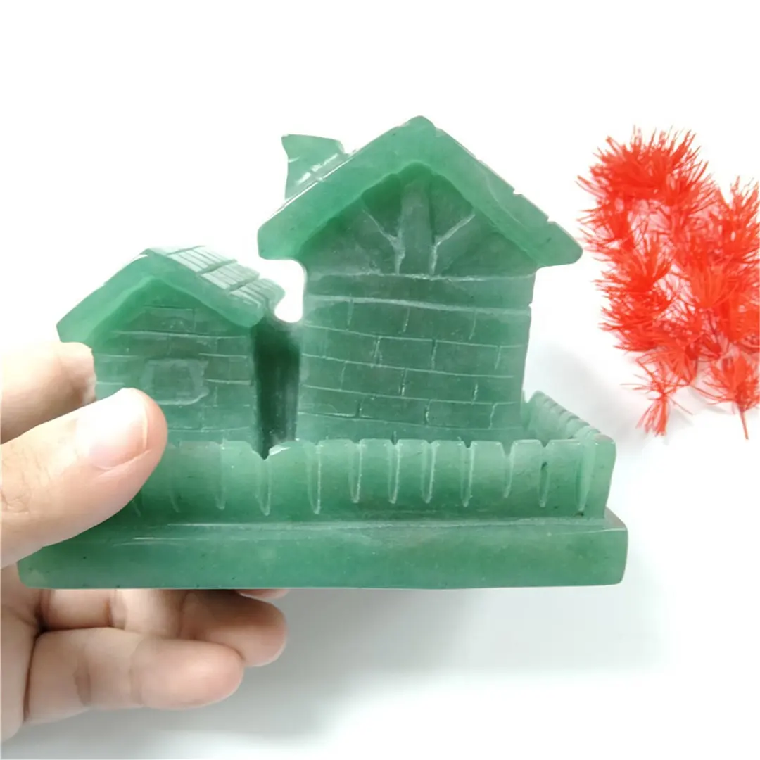 Natural Healing Gemstone High Quality Delicate Crystal Carving Green Aventurine House For Gift
