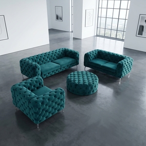 Ensemble de canapé en velours tufté bleu sarcelle avec ottoman, style moderne minimaliste, décoration de style béton pour un <span class=keywords><strong>salon</strong></span> spacieux - Product Image 5