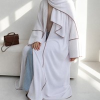 Abaya légère et respirante à effet froissé, ouverte sur le devant avec bordure passepoilée pour femmes musulmanes, grande taille, robe de prière hijab, vente en gros