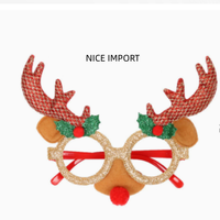 Montures de lunettes de Noël rouges avec longs bois de cerf verts, lunettes décoratives pour fêtes de Noël, cadeaux de Noël