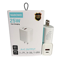Prix d'usine, chargeur mural PD 3.0 25W à double port Type-C et USB, adaptateur prise EU/US, charge rapide pour téléphones iPhone Samsung