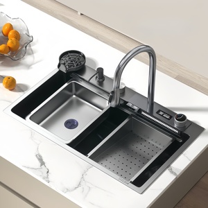 อ่างล้างจานอัจฉริยะขนาดใหญ่แบบหลุมเดียว พร้อมหน้าจอดิจิตอล สเตนเลสหนาพิเศษ แบบติดตั้งเหนือเคาน์เตอร์/ใต้เคาน์เตอร์ - Product Image 1