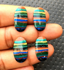 Bonita colección, 2 piezas, cabujones de forma ovalada suave, Calcsilica Natural arcoíris, piedras preciosas sueltas, cuentas de piedra al por mayor - Product Image 3
