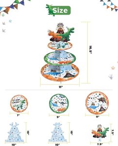 DAMAI - Torre de Postres de 3 Niveles con Diseño de Dinosaurios en Acuarela, Artículos para Fiestas Temáticas, Soporte para Cupcakes, Decoraciones para Fiestas de Cumpleaños de Dinosaurios - Product Image 5