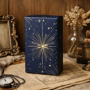 Papel de regalo azul oscuro con estrellas doradas estampadas, papel de regalo premium para enviar a tu novio o padre, personalizable. - Product Image 2