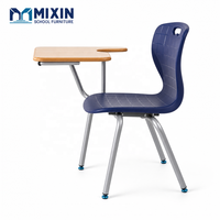 Chaises de formation personnalisées, design ergonomique, coque en plastique bleue, mobilier scolaire, chaise d'étudiant avec tablette d'écriture, utilisation en classe et en salle d'étude