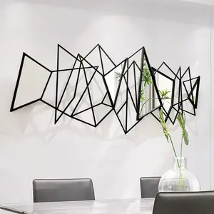 Geometrik soyutlama dekoratif ayna duvar Modern dekor ayna yemek odası ev dekor için siyah/altın büyük duvar aynası