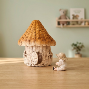Casa de Muñecas de Ratán Natural Hecha a Mano, Casitas en Miniatura para Niños y Bebés con Cuna y Cama Infantil, Marca Nhat Minh - Product Image 3