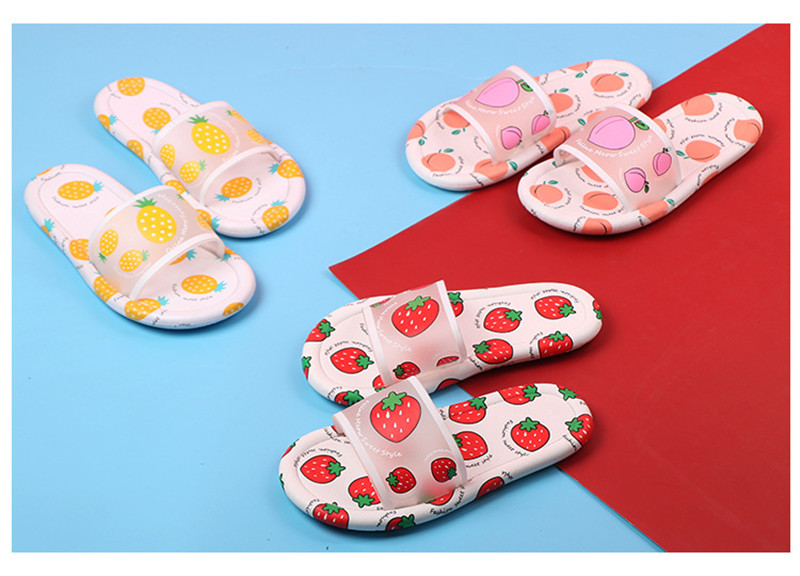 Summer Cute Strawberry Home Slippers Women Fruit Indoor Bath Shoes Plastic PVC Slides