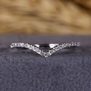 Anillo de Boda Delicado en Forma de V con Diamantes Cultivados en Laboratorio, Oro Rosa, Oro Blanco, Media Eternidad, Chevron, Anillo Apilable Curvo, Anillo a Juego - Product Image 1