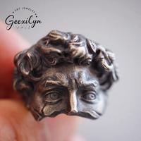 Bague unisexe de style vintage tendance, en cuivre incrusté de Renaissance David, plaquée or, cadeau de mariage haut de gamme