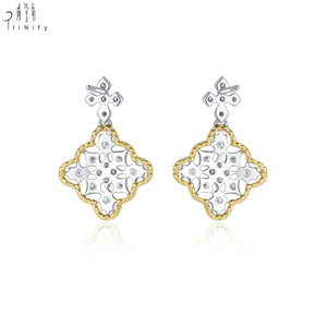 Boucles d'oreilles en or blanc et jaune 18 carats, diamants naturels, style vintage, classique, très vendues, pour femmes - Product Image 3