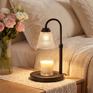 Lampe <span class=keywords><strong>chauffe</strong></span>-<span class=keywords><strong>cire</strong></span> élégante en verre gaufré avec base métallique, à intensité variable et minuterie, pour <span class=keywords><strong>chauffe</strong></span>-bougie aromatique, sans fumée et sans flamme - Product Image 1