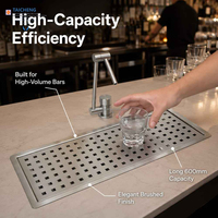 Évier encastré TC GRDT6018 grand format 600x180x30mm en acier inoxydable avec bac de récupération de gouttes de bière pour chariot à café et équipement de bar à domicile
