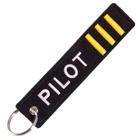 Porte-clés en polyester personnalisé, design populaire, double face, brodé pilote, tissé, compatible AirTag, vente en gros