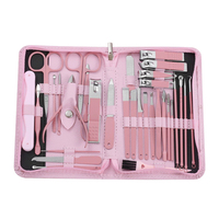 WELLFLYER MS-1402 Nouveauté Rose 10/32 pièces Ensemble de manucure professionnel en acier inoxydable Kit de coupe-ongles Sac à fermeture éclair
