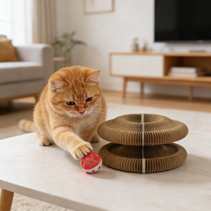 Tiragraffi per Gatti Moderno a Forma di Organo con Catnip, Pieghevole, Riutilizzabile, Interattivo, con Campanello Incluso, in Cartone Ondulato - Product Image 1