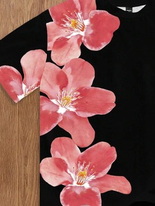 T-shirt décontracté à manches courtes pour homme, col rond, imprimé floral noir - Personnalisation en usine disponible. F10 - Product Image 3