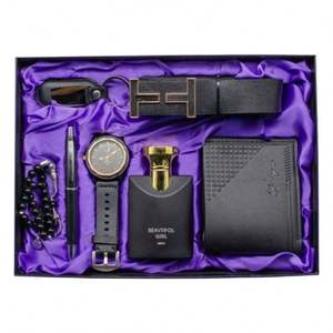 Coffret Cadeau d'Affaires de Luxe Personnalisable et Isolé pour Homme : Ceinture en Cuir, Portefeuille, Parfum, Porte-clés, Stylo, Chapelet – Idéal pour la Saint-Valentin - Product Image 1