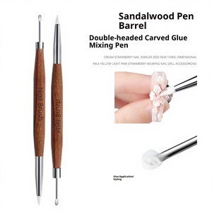 Stylo de sculpture pour nail art à double tête, pinceau en silicone souple avec manche en bois pour mélanger la colle et colorer - Product Image 5
